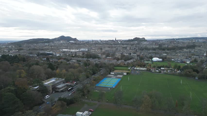 Edinburgh, Scotland, Rugby Pitch with Cityscape and Arthur