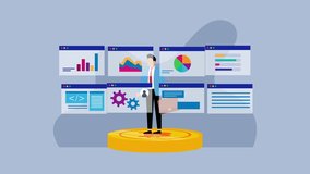 Businessman Analyzing Digital Data with Dashboard Interfaces and Analytics Tools cartoon animation - Powered by Shutterstock - Get 15% off with code: PIKWIZARD15