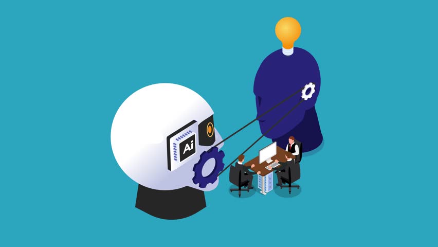 Artificial Intelligence and Human Collaboration: Machine Learning and Innovation 3d animation cartoon