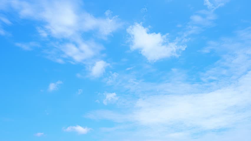 4K : Time lapse, showcasing the dynamic blue sky and the ever-changing white clouds. Solar cycles concept. Timelapse. Summer blue sky background.
