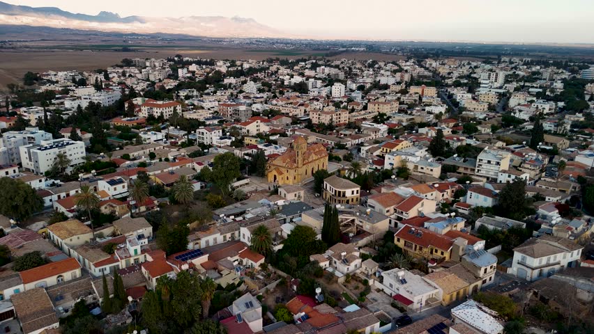 Aerial View Of Nicosia City And Greek Orthodox Church In Cyprus. - approach shot