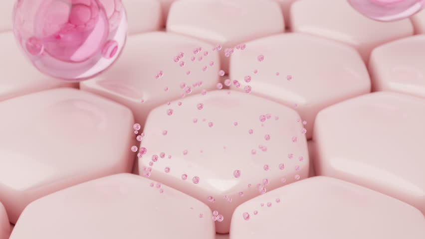 Encapsulated serum bursts to release micro molecules for skin absorption 3D render