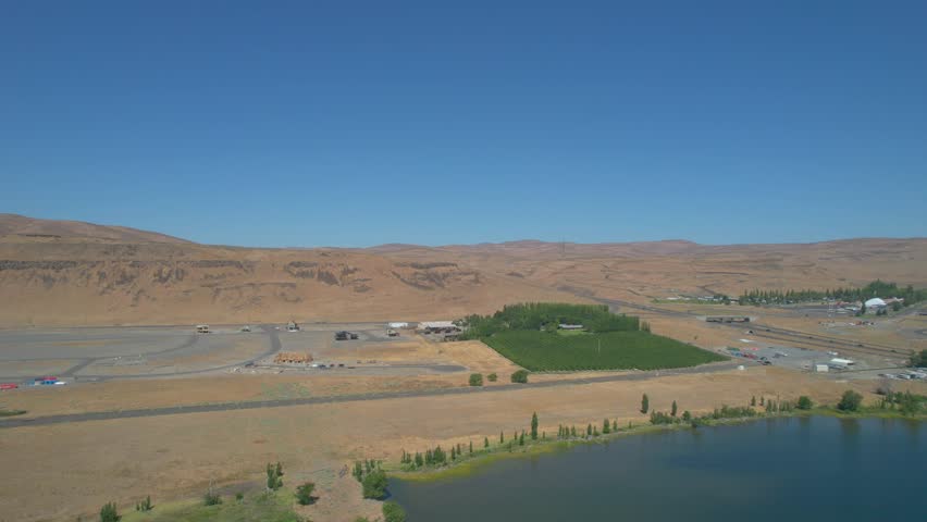 Aerial drone footage of Columbia River Gorge, Vantage, Washington
