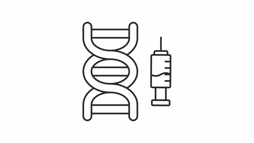 Genetic modification line animation. Molecular biology animated icon. Moving syringe, rotating. Genome, dna. Black illustration on white background. HD video with alpha channel. Motion graphic - Powered by Shutterstock - Get 15% off with code: PIKWIZARD15