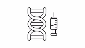 Genetic modification line animation. Molecular biology animated icon. Moving syringe, rotating. Genome, dna. Black illustration on white background. HD video with alpha channel. Motion graphic - Powered by Shutterstock - Get 15% off with code: PIKWIZARD15