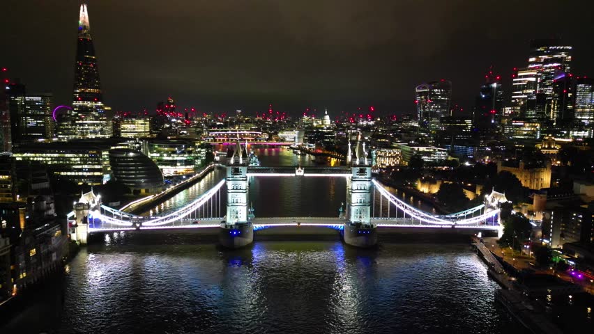 Impressive architecture at night, aerial view of London
