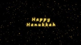 Golden glitter and shimmering particles fill the air as the text 'Happy Hanukkah' appears, creating a festive, magical atmosphere full of light and joy. - Powered by Shutterstock - Get 15% off with code: PIKWIZARD15