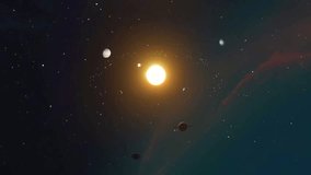 A stunning animation of planets orbiting the Sun within our solar system, with meteor fragments streaking across the vastness of space. The planets move in their defined orbits, while meteors add dyna - Powered by Shutterstock - Get 15% off with code: PIKWIZARD15