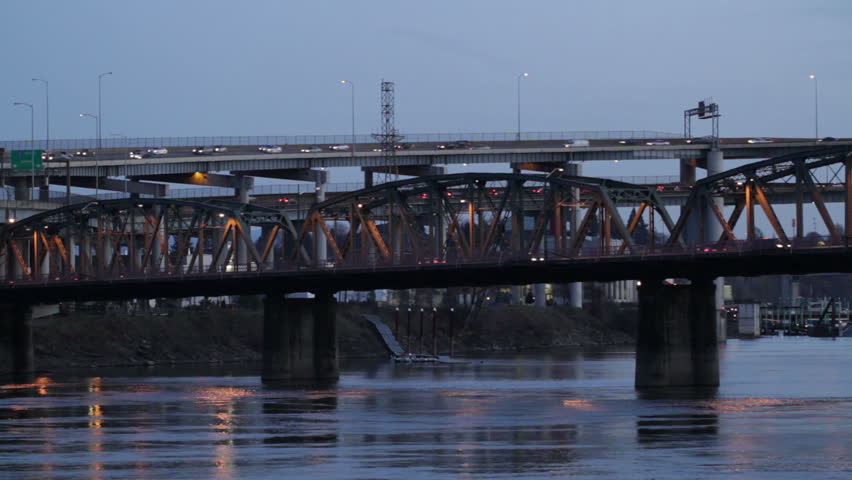 Some of the bridges across the Wilamette River in Portland, Oregon. Locked off