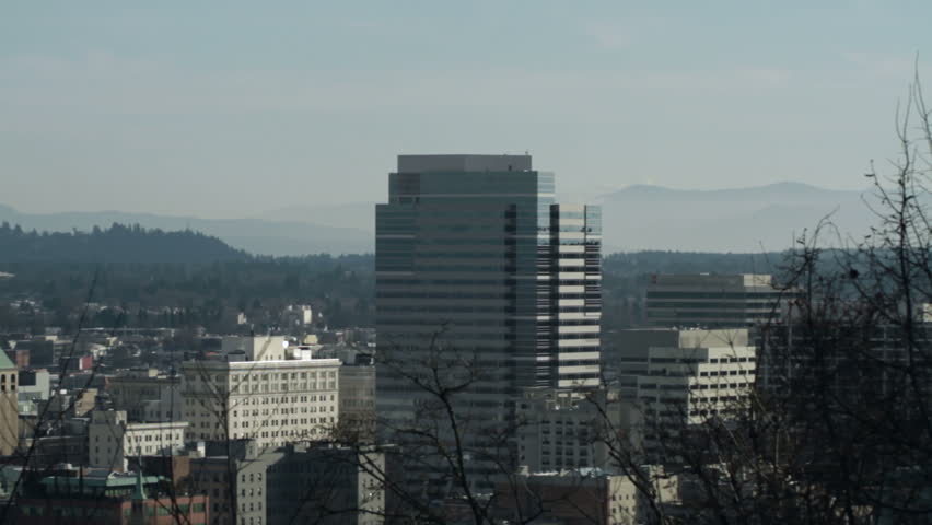 Mount St Helens visible in the skyline of the city of Portland, Oregon. 