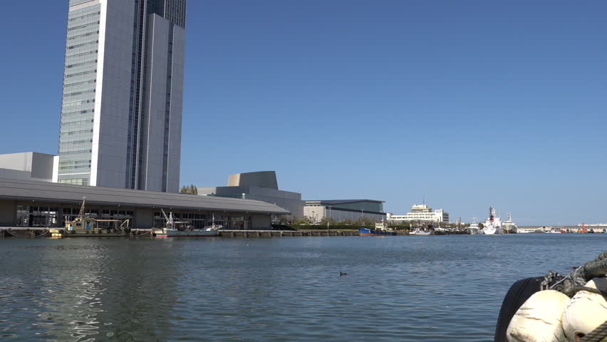 Shinano river view from Minato marche pier bandai in Niigata, Japan