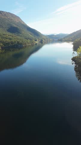 Small island in the center of lake in the mountains of Norway