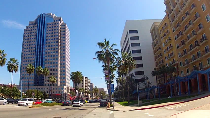 LONG BEACH, CA - APRIL 2, 2013: Ocean Boulevard with the Wells Fargo Building