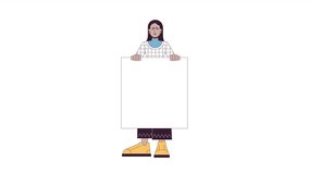 Angry middle eastern woman holding blank poster 2D character animation. Peaceful protest cartoon 4K video, alpha channel. Indian female showing civil position animated person on white background - Powered by Shutterstock - Get 15% off with code: PIKWIZARD15