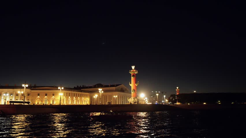 Boat tour along the old Saint Petersburg Stock Exchange and Rostral Columns, Saint-Petersburg, Russia