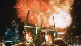 Champagne Glasses Toast Celebration Fireworks Night Sky New Year Party Lifestyle - Powered by Shutterstock - Get 15% off with code: PIKWIZARD15
