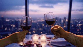 Romantic Wine Toast At Sunset City View Restaurant Candlelight Celebration Romance - Powered by Shutterstock - Get 15% off with code: PIKWIZARD15