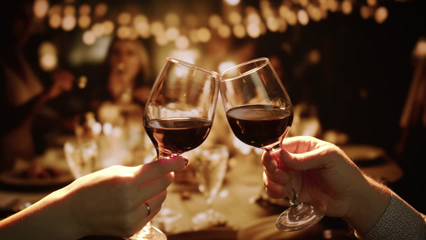 People Toasting Red Wine Glasses At Elegant Dinner Party Social Celebration Gathering Joy