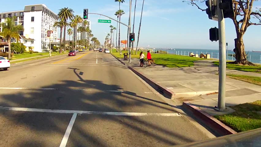 LONG BEACH, CA - APRIL 2, 2013: A point of view shot driving on Ocean Boulevard