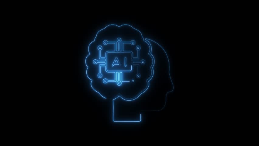 Neon AI Brain Animation Representing Artificial Intelligence and Futuristic Technology Concepts with Dynamic Glowing Effect