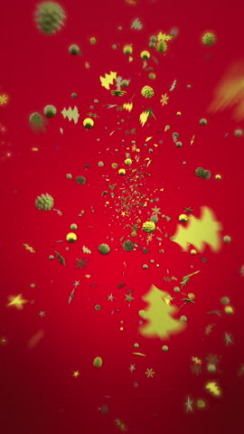 Christmas celebration in which the Christmas ornaments are morphing into a christmas tree.