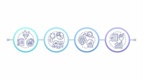Types of automated data analytics infographic circles animation. Data analysis, decision-making and forecasting. Flowchart dynamic presentation with 4 steps process. HD video, motion graphics - Powered by Shutterstock - Get 15% off with code: PIKWIZARD15