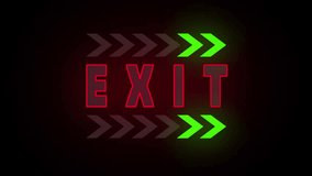 Glowing and blinking exit arrow, green and red neon text flickering on alpha background. 4k - Powered by Shutterstock - Get 15% off with code: PIKWIZARD15