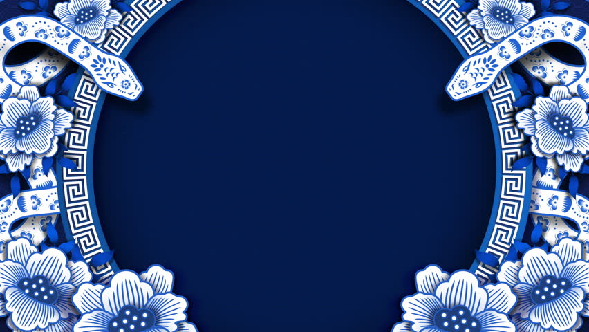 Chinese new year background for 2025 year of the snake motion graphic design with oriental style decoration and copy space in white and blue color