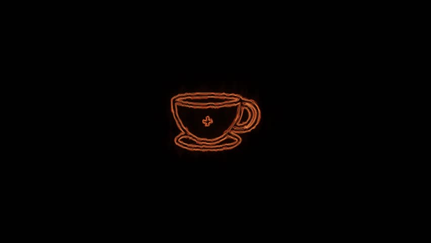  Animated Coffee Cup Logo: Glowing Neon Lines in 4K Video Animation  