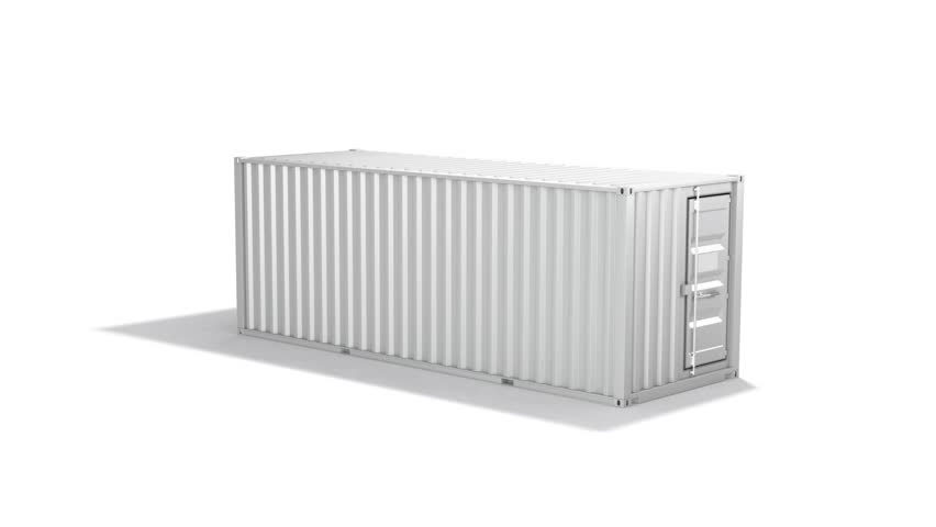 White metal cargo container looped rotation, 4k, 3d rendering. Rotating warehouse for sea transportation logistics, isolated on white background. Trucking ship crate for commercial. 3D Illustration