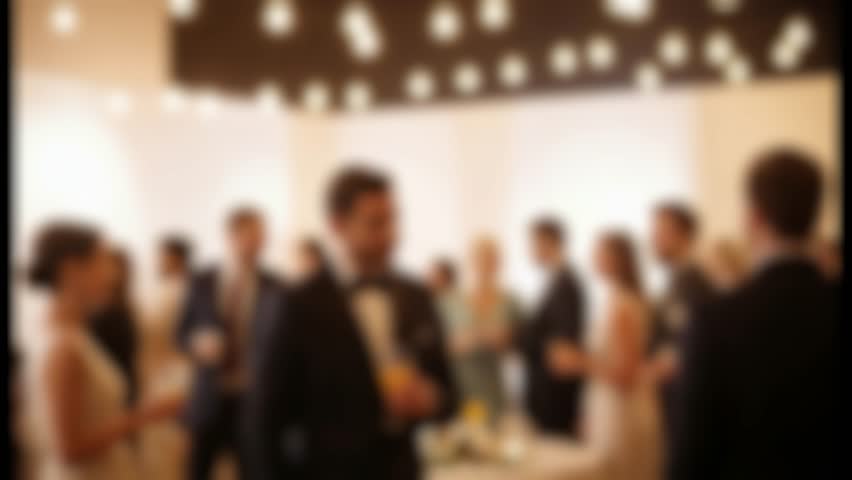 blurred scene of a Cocktail party atmosphere with guests socializing and enjoying drinks