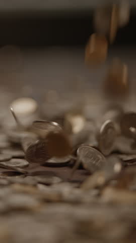 The Sound and Sight of Falling Coins on a Surface Illustrating Financial Transactions and Wealth
