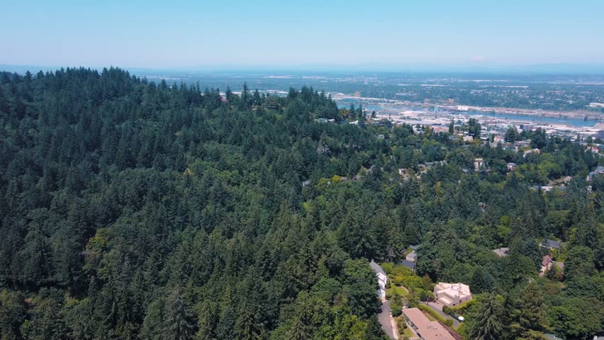 Aerial landscape of Council Crest Park view Portland nature view on sunny summer day in Oregon USA