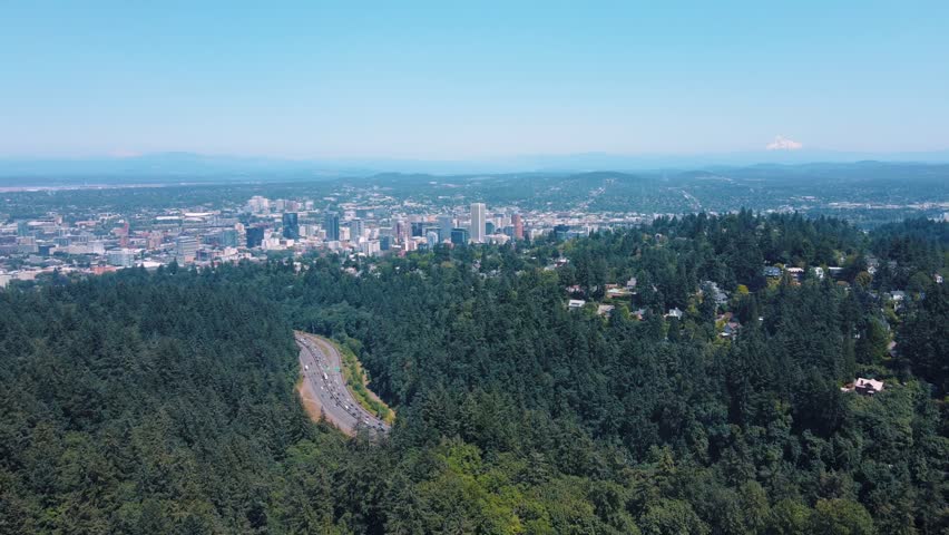 Aerial landscape of Council Crest Park view Portland nature view on sunny summer day in Oregon USA