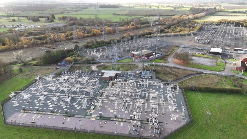 Staythorpe power station pylons and transformers UK drone,aerial