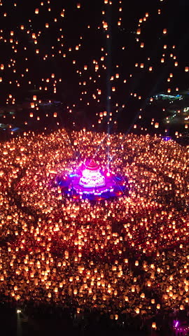 Floating lantern YeePeng Firework Festival or Yi Peng Lantern in Chiangmai, Chiang Mai festival and Loy Kratong Festival in Thailand,Asia