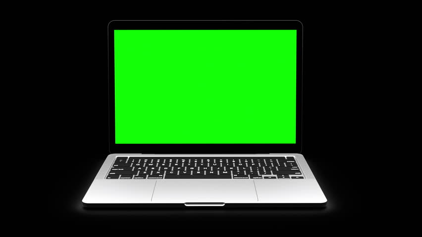 Laptop with green screen on display with dark backdrop. 3D Illustration