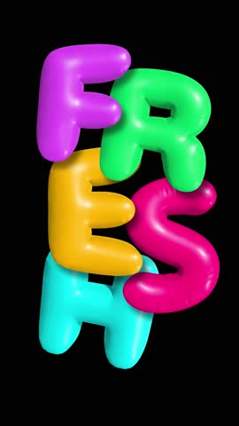 The word fresh made from inflating balloons. Vertical lettering background