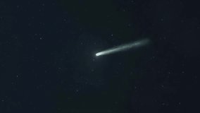 A bright comet with a glowing tail travels through a dark, star-filled night sky. - Powered by Shutterstock - Get 15% off with code: PIKWIZARD15