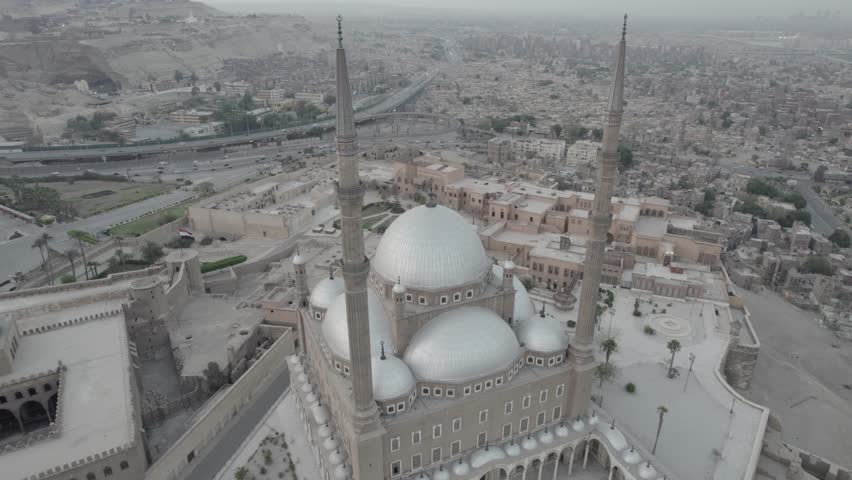 Citadel of Saladin and Muhammad Ali Mosque of Cairo, Egypt drone footage.