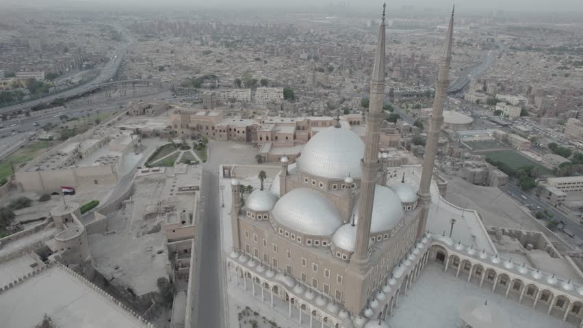 Citadel of Saladin and Muhammad Ali Mosque of Cairo, Egypt drone footage.