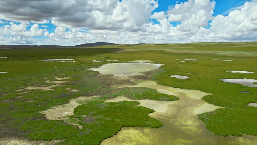 Aerial photography of wetlands under the clear sky on the plateau.