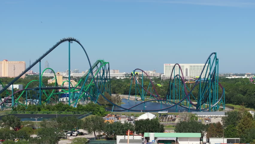 Roller coaster in adventure amusement park in Orlando, Florida. USA tourist attractions.