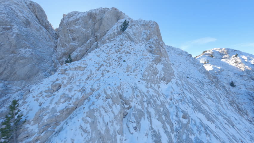Pedraforca mountain, Catalonia, Pre-Pyrenees, Spain. Aerial drone FPV