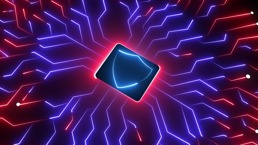 Circuit Board Moving Electrons Data Hi tech pattern on plane surface, futuristic hardware multicolor pattern Cybersecurity, digital lock and motherboard for coding, programming or hardware processing - Powered by Shutterstock - Get 15% off with code: PIKWIZARD15