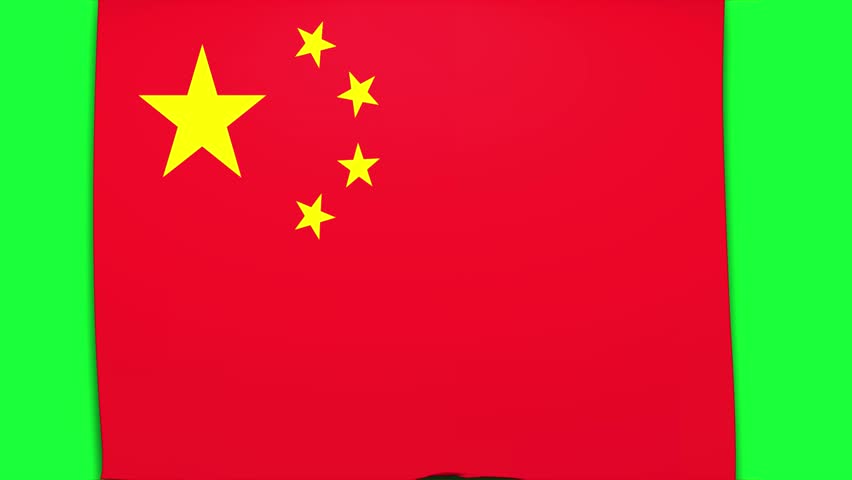 China Flag on Unfolding Cloth, 3d Motion Animation China Flag Insolated Green Screen