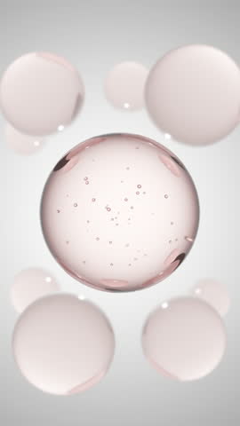 Cosmetics pink serum liquid bubbles 3d abstract background. Cosmetic moisturizer essence gel. Collagen fluid bubble molecule. Moisturizing cream or oil for personal health care and beauty skin concept