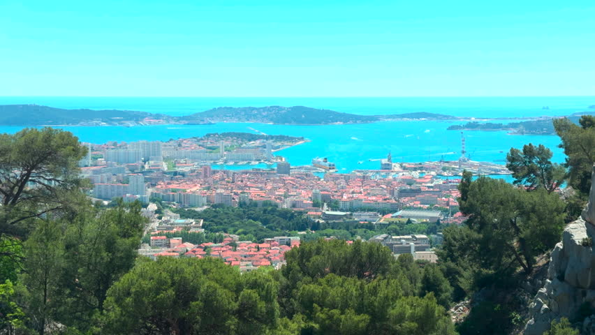 Panoramic view of Toulon and its port on sunny day, France. Static