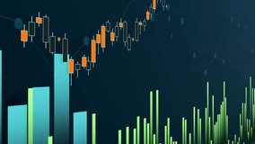 Abstract stock market chart, blue and green bar graph and candle stick chart. Stock exchange concept, financial market, business, trading and market data. - Powered by Shutterstock - Get 15% off with code: PIKWIZARD15