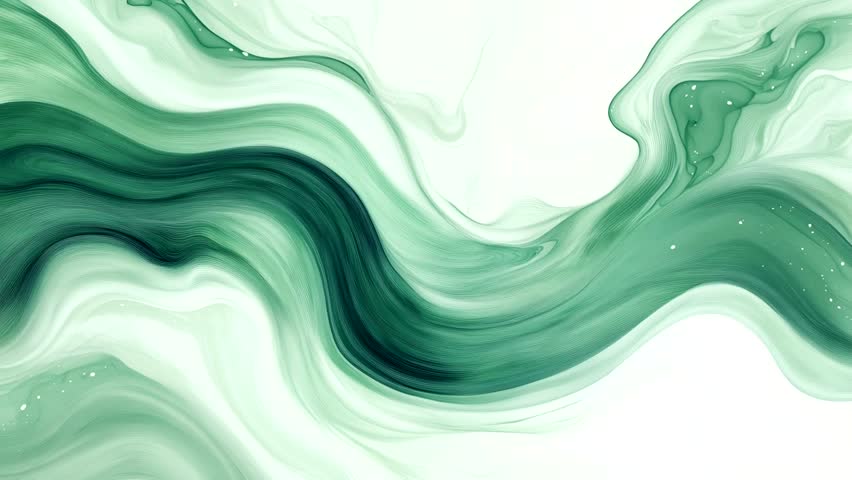 Abstract Green and White Fluid Wave Painting